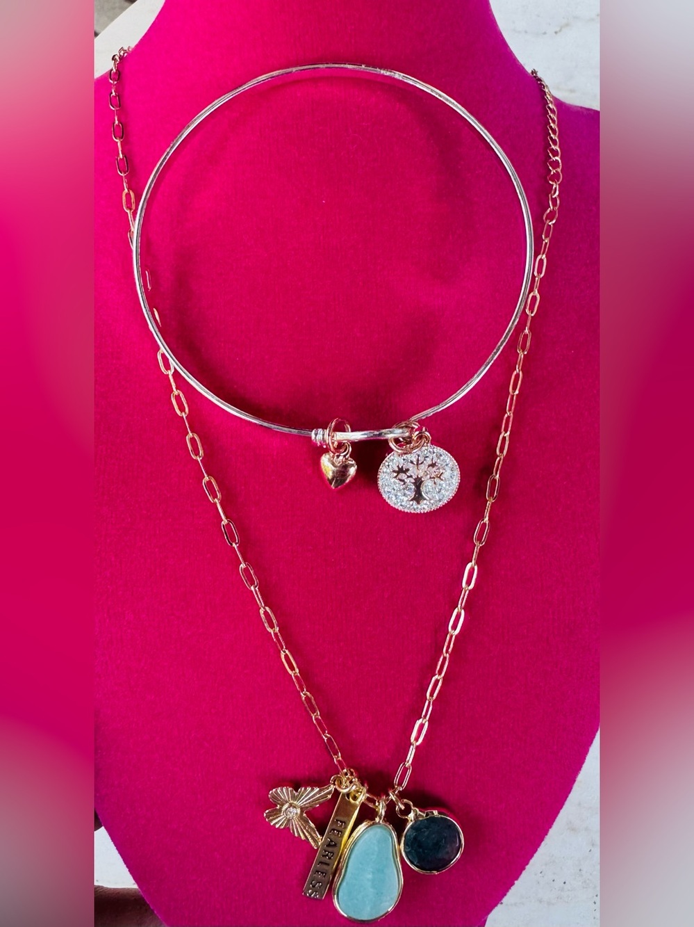 Believe by Brilliance 14K Gold Plated Amazonite Necklace & Matching Bracelet